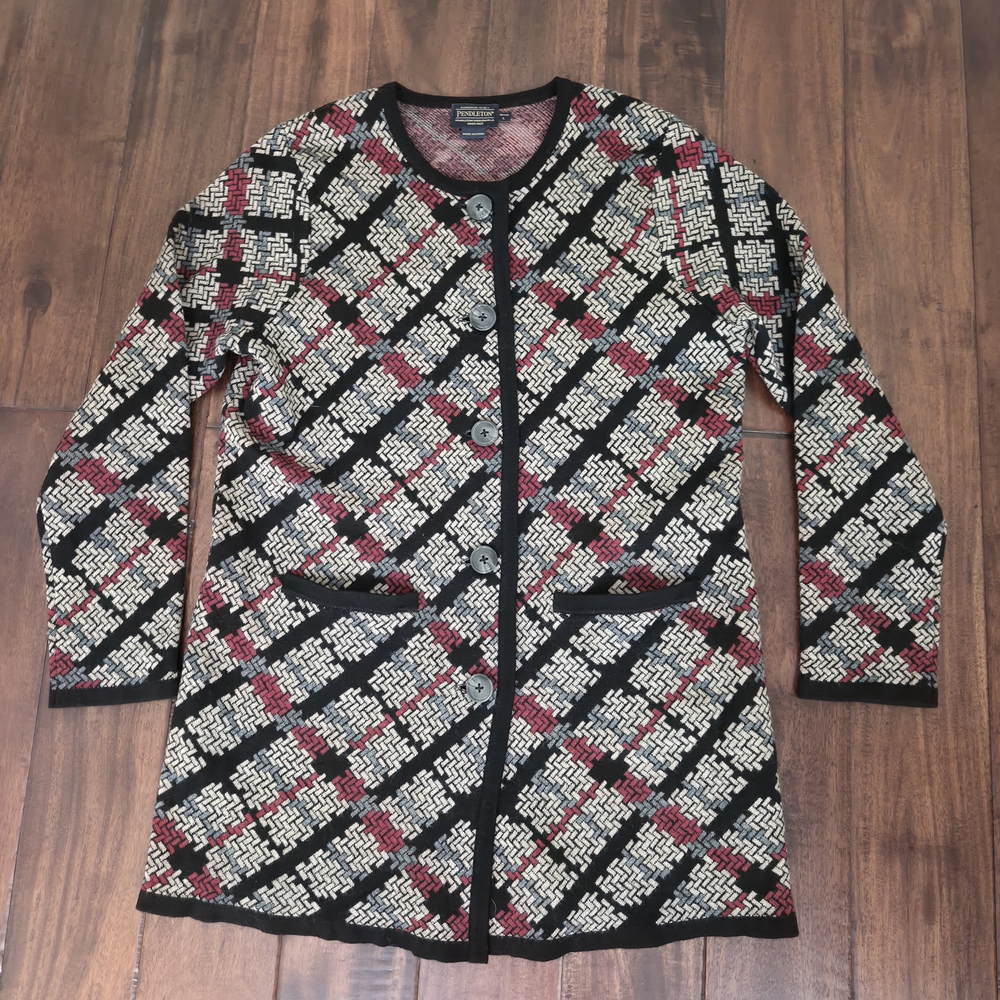 Pendleton Wool Southwestern Cardigan Sweater Long Geometric Boho Lodgecore L P